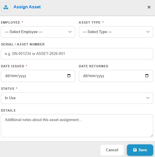 Employee Assets in NiuginiHR