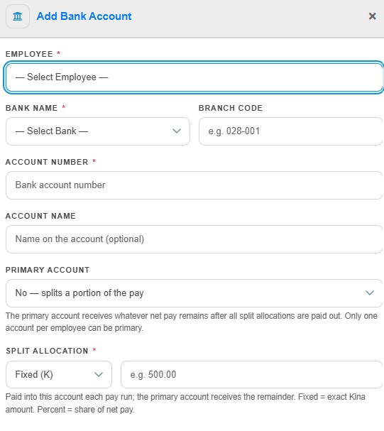 Bank Accounts in NiuginiHR