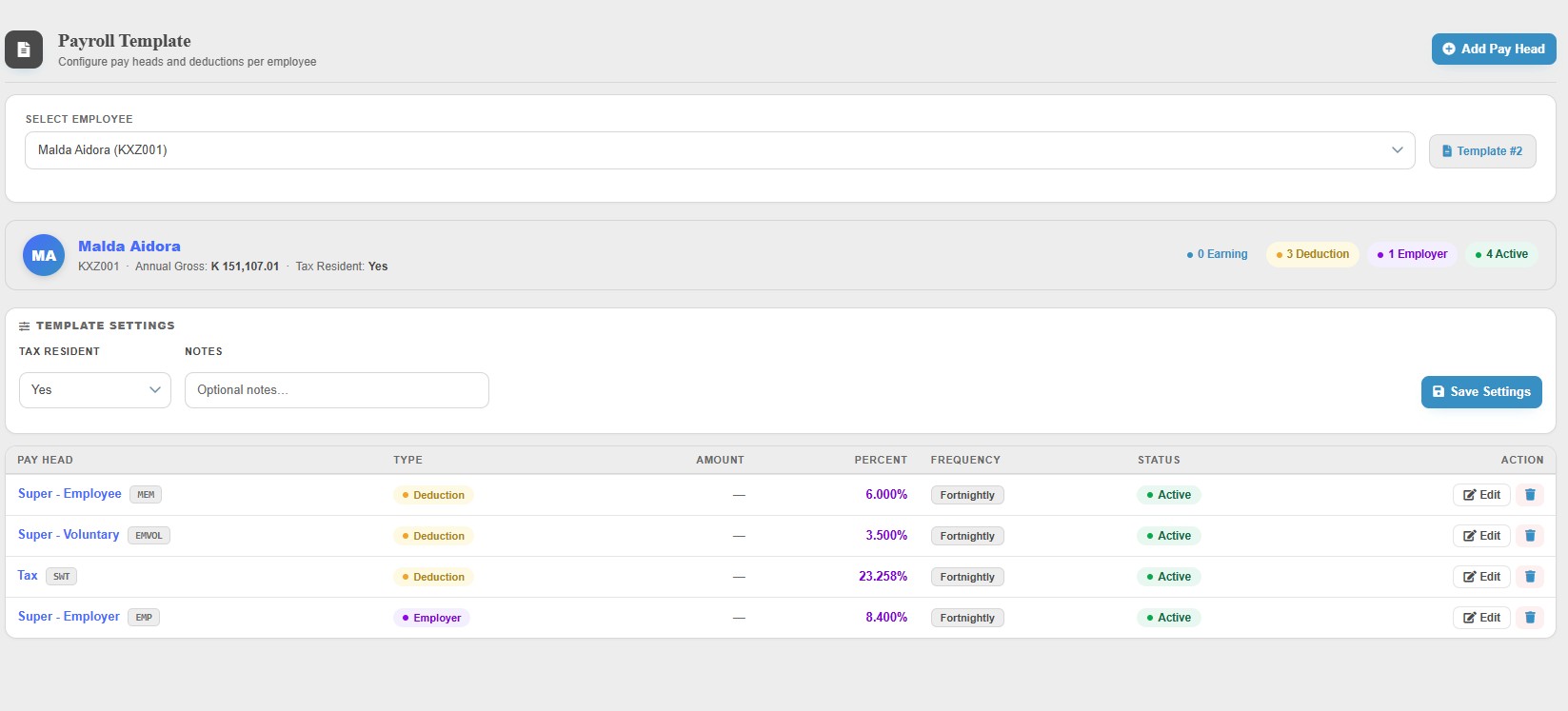 Employee Pay Templates in NiuginiHR