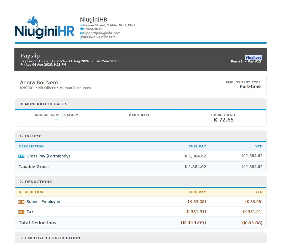 Payslips in NiuginiHR