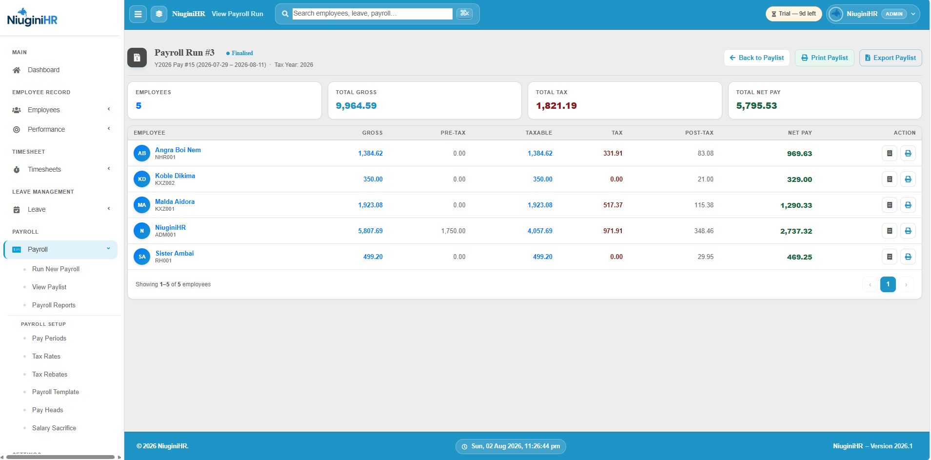 Payroll Management in NiuginiHR