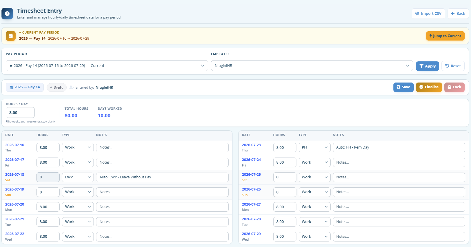Timesheet Management in NiuginiHR